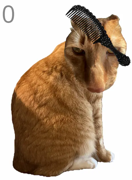 Brush Jjaemu gameplay screenshot — brushing the cat while watching for eye movement